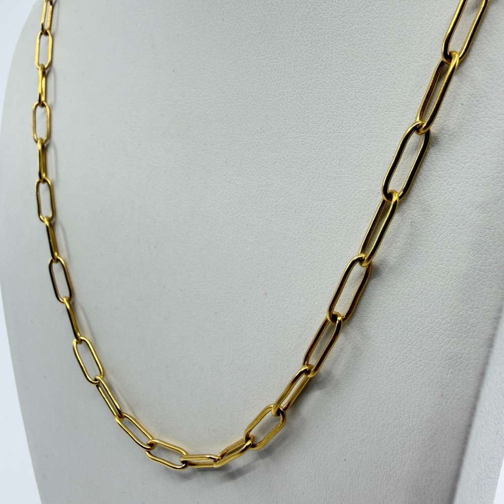 Minimalist Gold Tone Paperclip Chain Necklace - Dainty Layering Jewelry - Picture 5 of 11